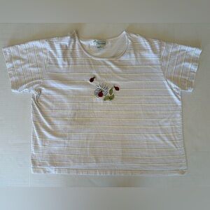 Vintage Shenanigans multicolored striped embroidered floral lady bugs t-shirt 2X